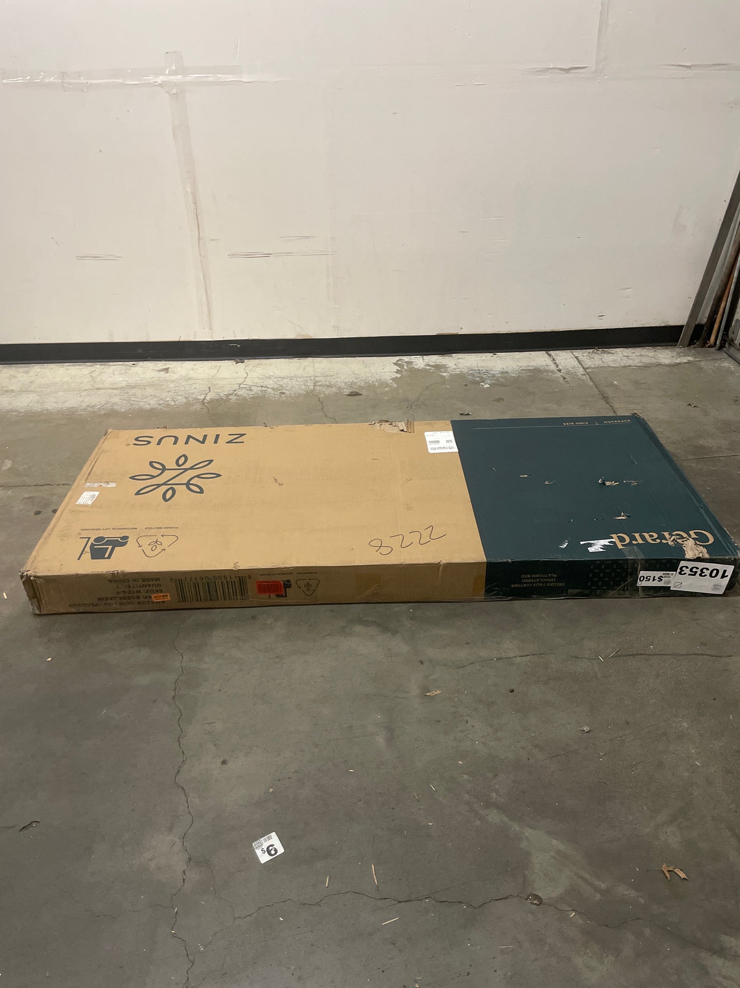 NEW - ZINUS KING Gerard Faux Leather Upholstered Platform Bed Frame Mattress Foundation, Wood Slat Support, No Box Spring Needed, Espresso - Retail $224