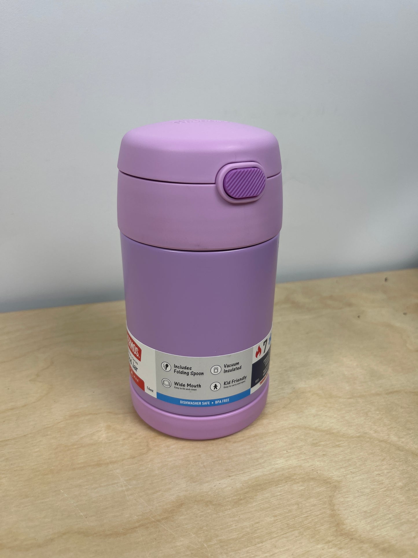 THERMOS FUNTAINER 16 Ounce Stainless Steel Vacuum Insulated Food Jar with Folding Spoon, Neon Purple - Retail $23