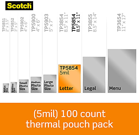 Scotch® Thermal Laminating Pouches, 5 mil., Fits Letter Size (8.9" x 11.4") Paper, Pack Of 100