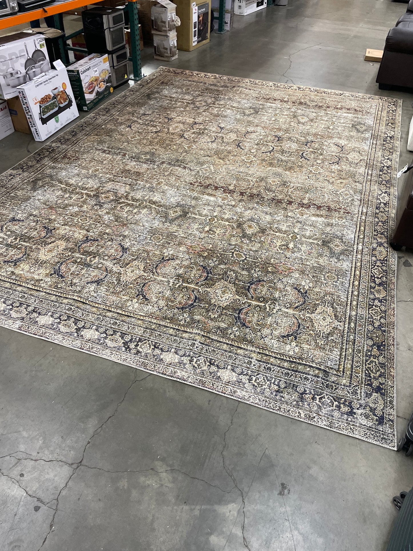 Loloi LAYLA Collection, LAY-03, Olive / Charcoal, 9ft-6in x 14ft, .13in Thick, Area Rug, Soft, Durable, Vintage Inspired, Distressed, Low Pile, Non-Shedding, Easy Clean, Printed, Living Room Rug - Retail $314