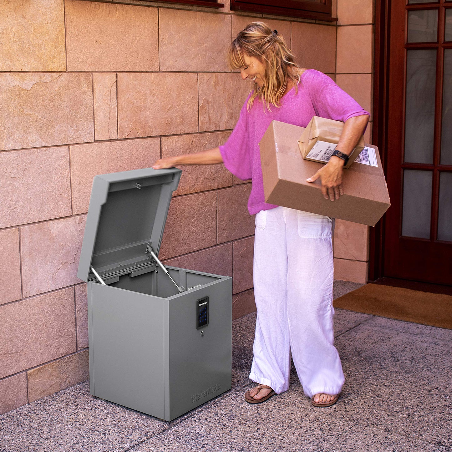 NEW - CleverMade Parcel LockBox S100 Series: Secure Package Delivery Box with Reinforced Steel Construction, Digital Lock & Ground Anchoring System For Online Shopping Deliveries, Grey
