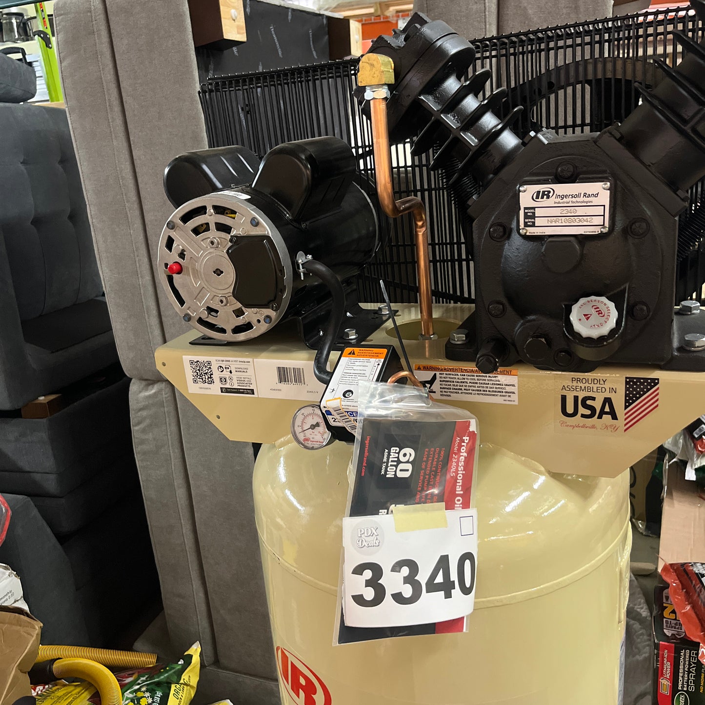 Like NEW - Ingersoll-Rand 2340L5-V 5hp 60 gal Two-Stage Compressor (230/1) - Retail $1979