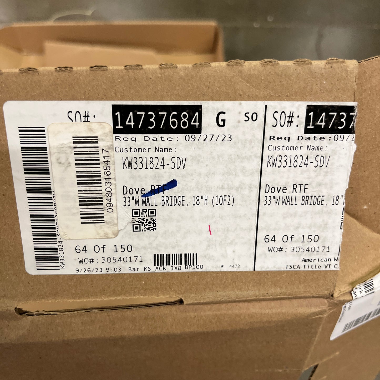 NEW - Shaker 33 in. W x 18 in. D x 24 in. H Assembled Deep Wall Bridge Kitchen Cabinet in Dove Gray - Retail $231