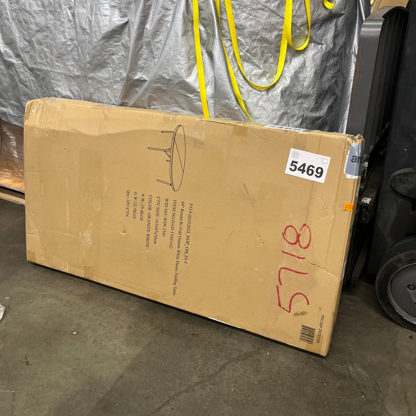 NEW - Flash Furniture Scarborough 5' Round Plastic Folding Event Table with Carrying Handle, Bi-Fold Portable Banquet Table for Indoor/Outdoor Events, White - Retail $147