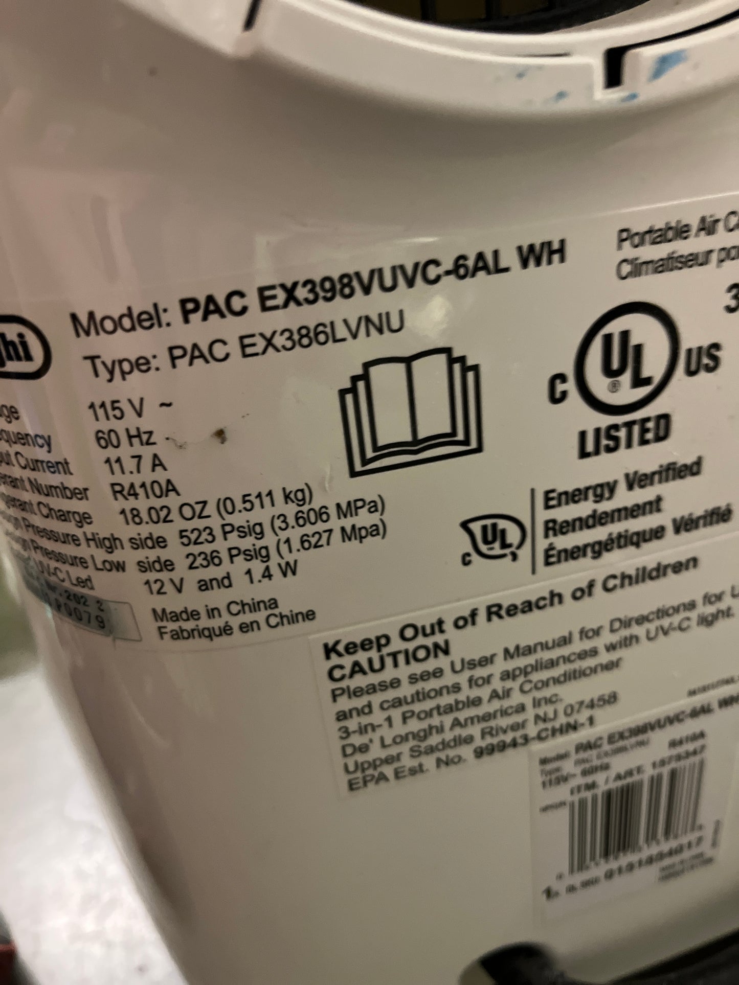 De’Longhi Pinguino PAC EX398VUVC Portable Air Conditioner - Retail $579