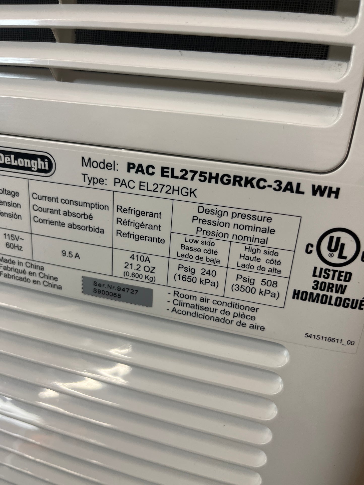 DeLonghi Pinguino 7,200 BTU (12,000 BTU ASHRAE) Portable Air Conditioner with Heat, White - Retail $529