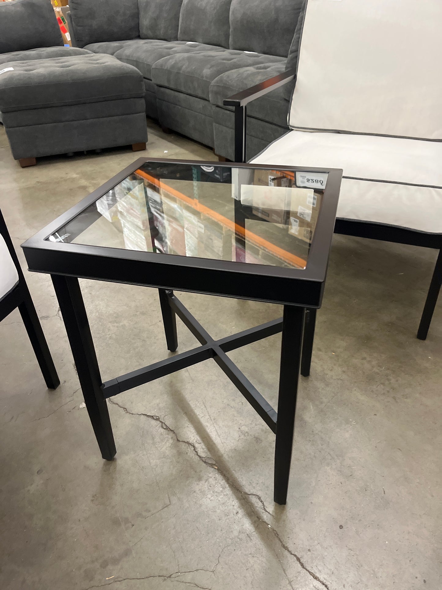 3pc Searsburg Aluminum Outdoor Patio Conversation Set Black - Threshold: Weather-Resistant with Glass-Top Table