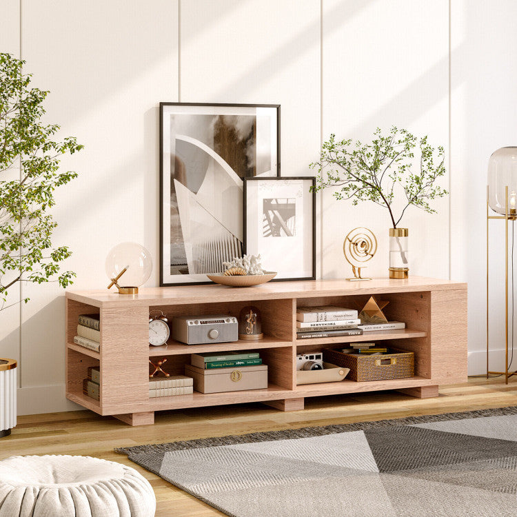 Costway 59 Inch Console Storage Entertainment Media Wood TV Stand - Natural