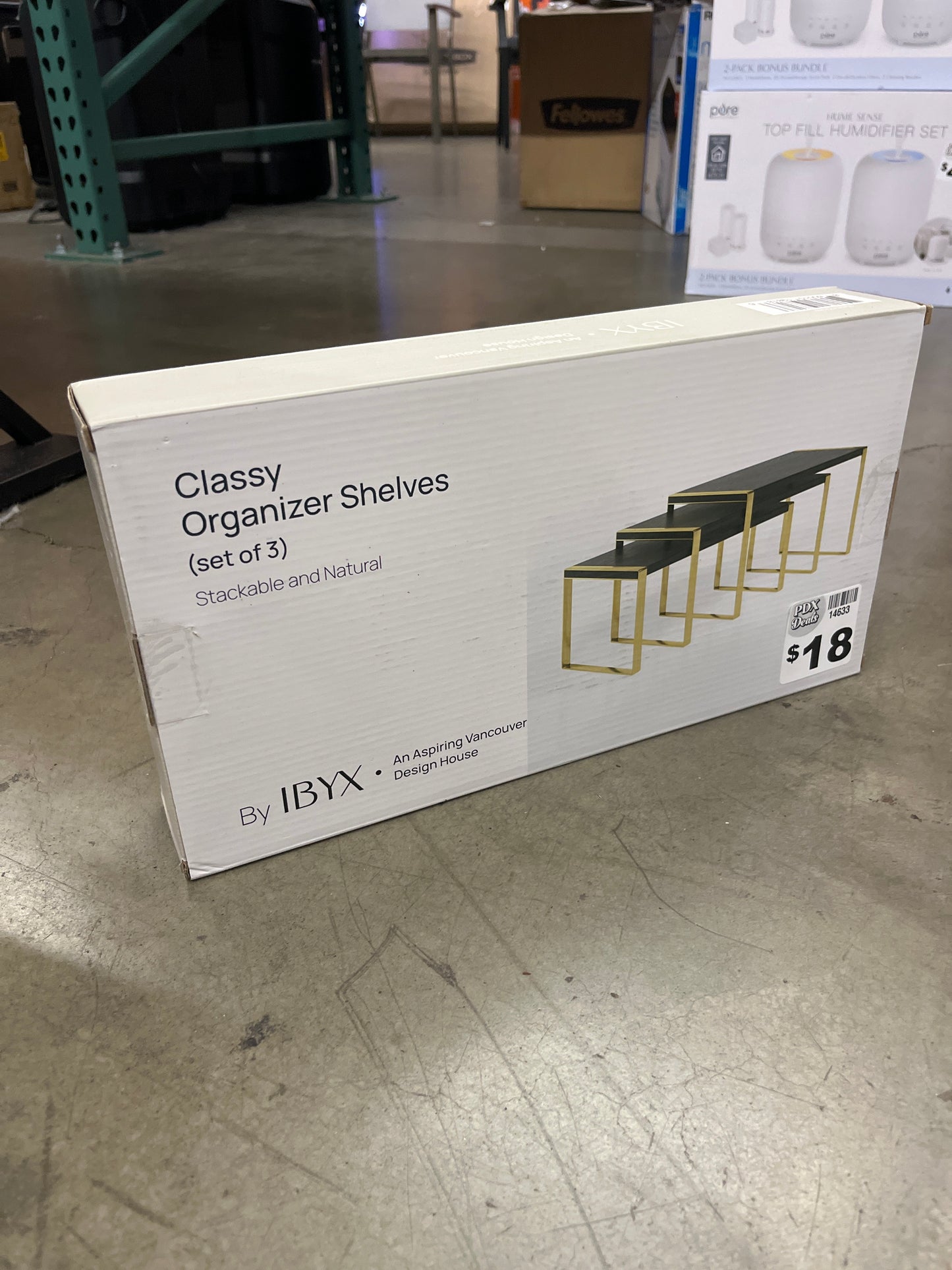 Ibyx Premium Kitchen Cabinet Organizer Shelf - Set of 3 Kitchen Counter Shelves - Stackable Shelf Racks for Cabinets - Metal Frame & Engineered Wood (Black Wood, Gold Frame)