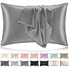 Softhour Premium Satin Pillow Cases with Zipper Closure, Queen Size 20 x 30 Inches, Dark Gray