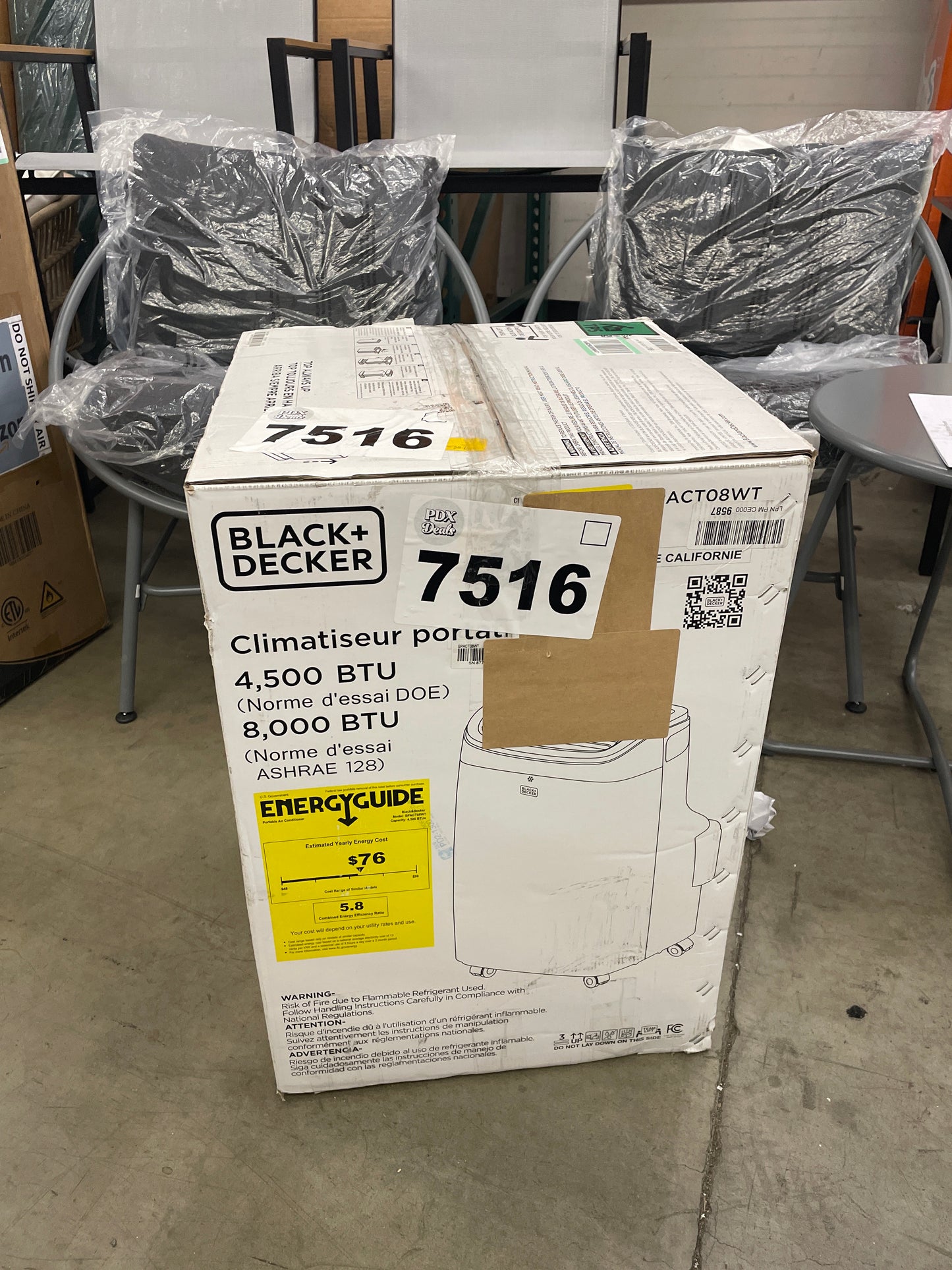 BLACK+DECKER 8,000 BTU Portable Air Conditioner for Rooms up to 350 Sq. with Remote Control, White