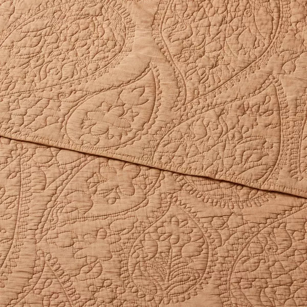 King Garment Washed Paisley Stitch Quilt Camel : Microfiber Coverlet, Year Round Comfort, OEKO-TEX Certified