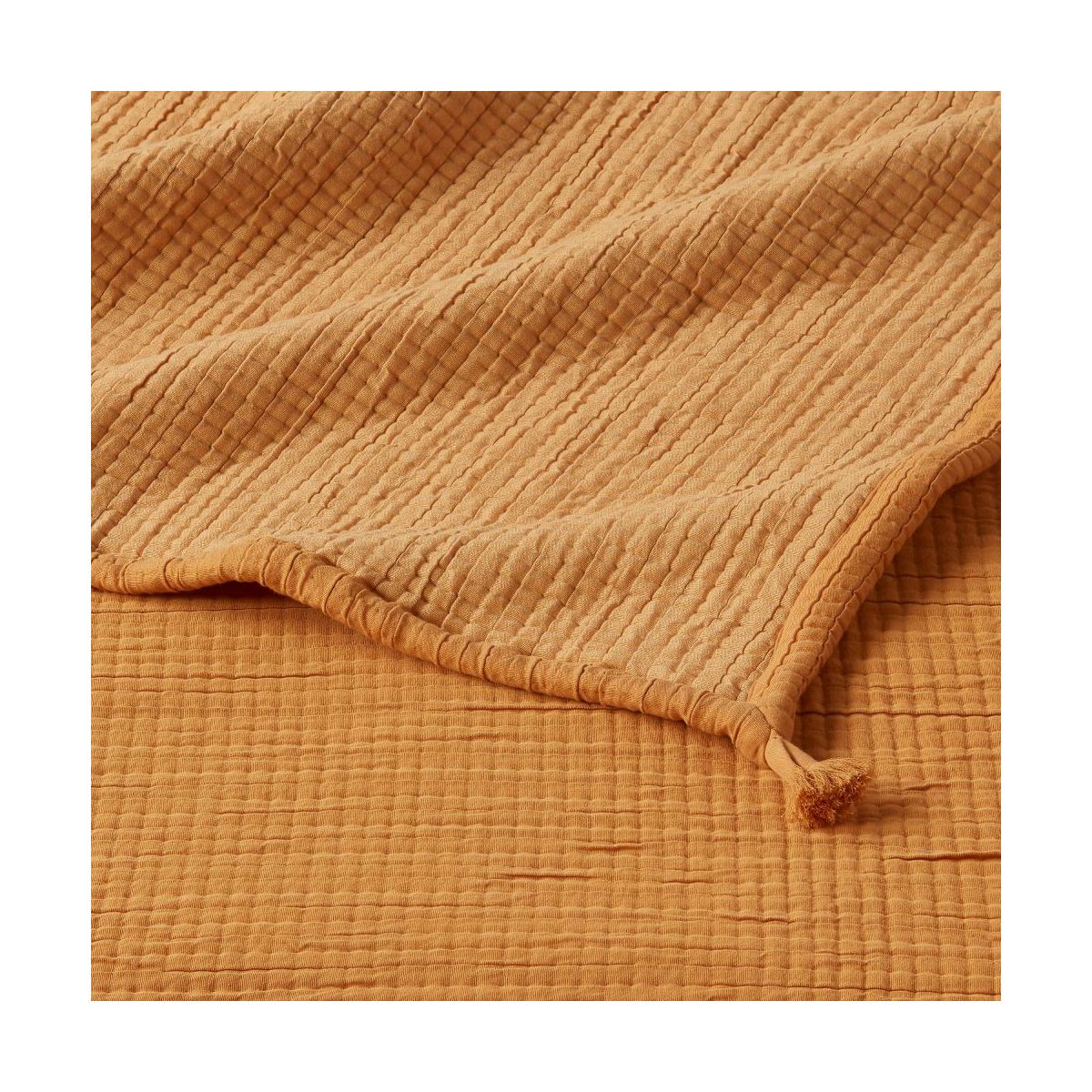 King Double Cloth Quilt Mustard - Threshold: OEKO-TEX Certified Jacquard Weave Cotton Blend Machine Washable