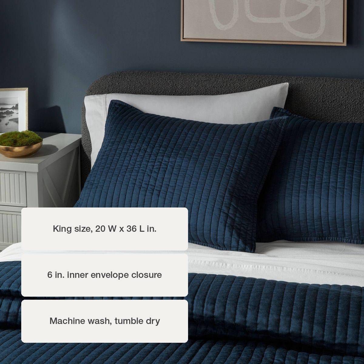 Standard Washed Cotton Sateen Quilt Sham Dark Navy - Threshold™: 250 Thread Count, OEKO-TEX Certified, Machine Washable