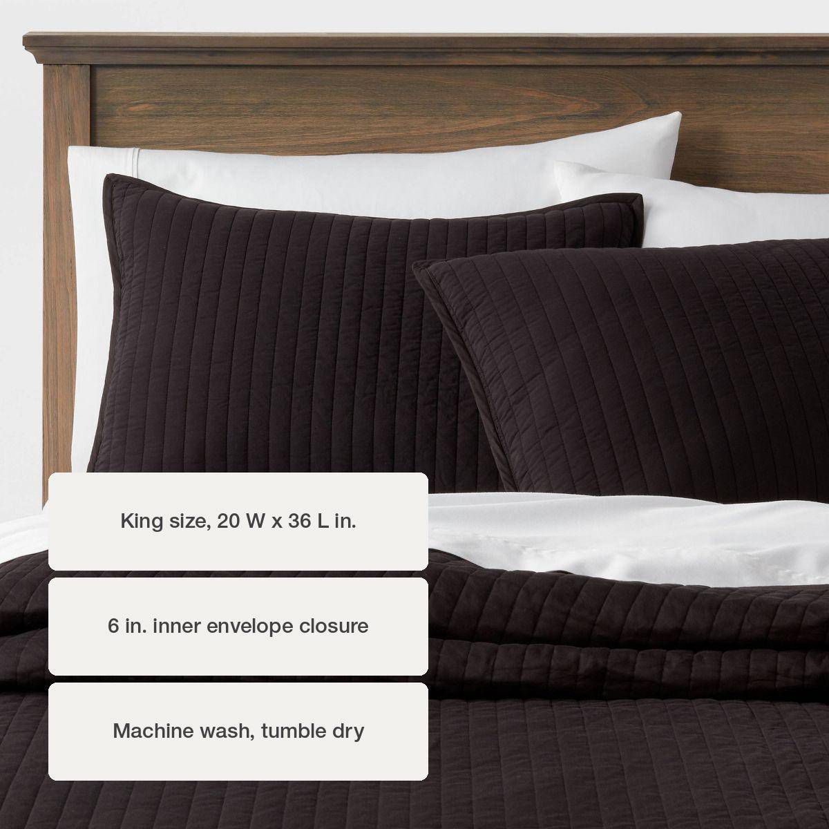 King Washed Cotton Sateen Quilt Sham Black - Threshold™: OEKO-TEX Certified, 250 Thread Count, Machine Washable