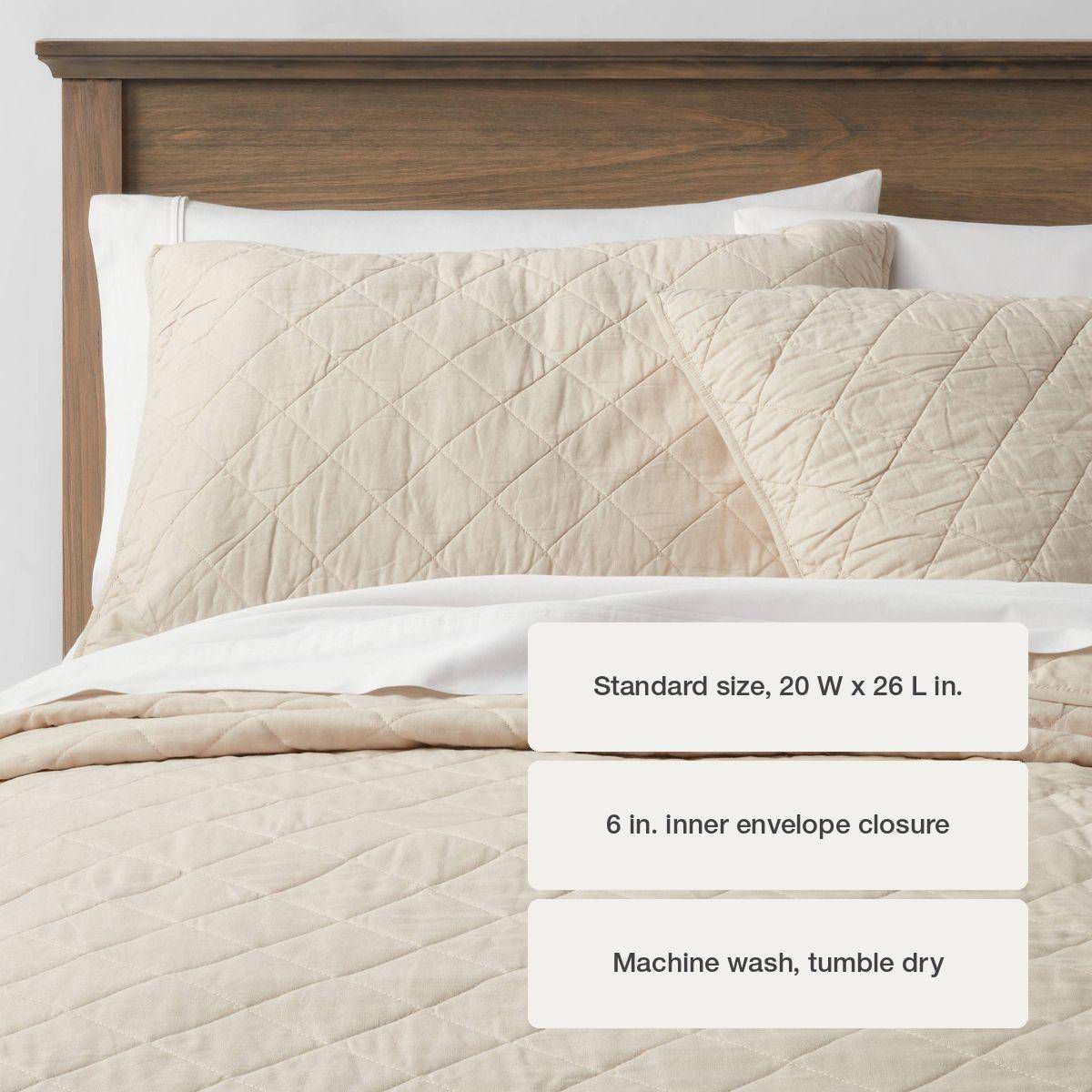 Standard Diamond Stitch Cotton Linen Quilt Sham Khaki - Threshold™: OEKO-TEX Certified, Woven Texture, No Flange Design