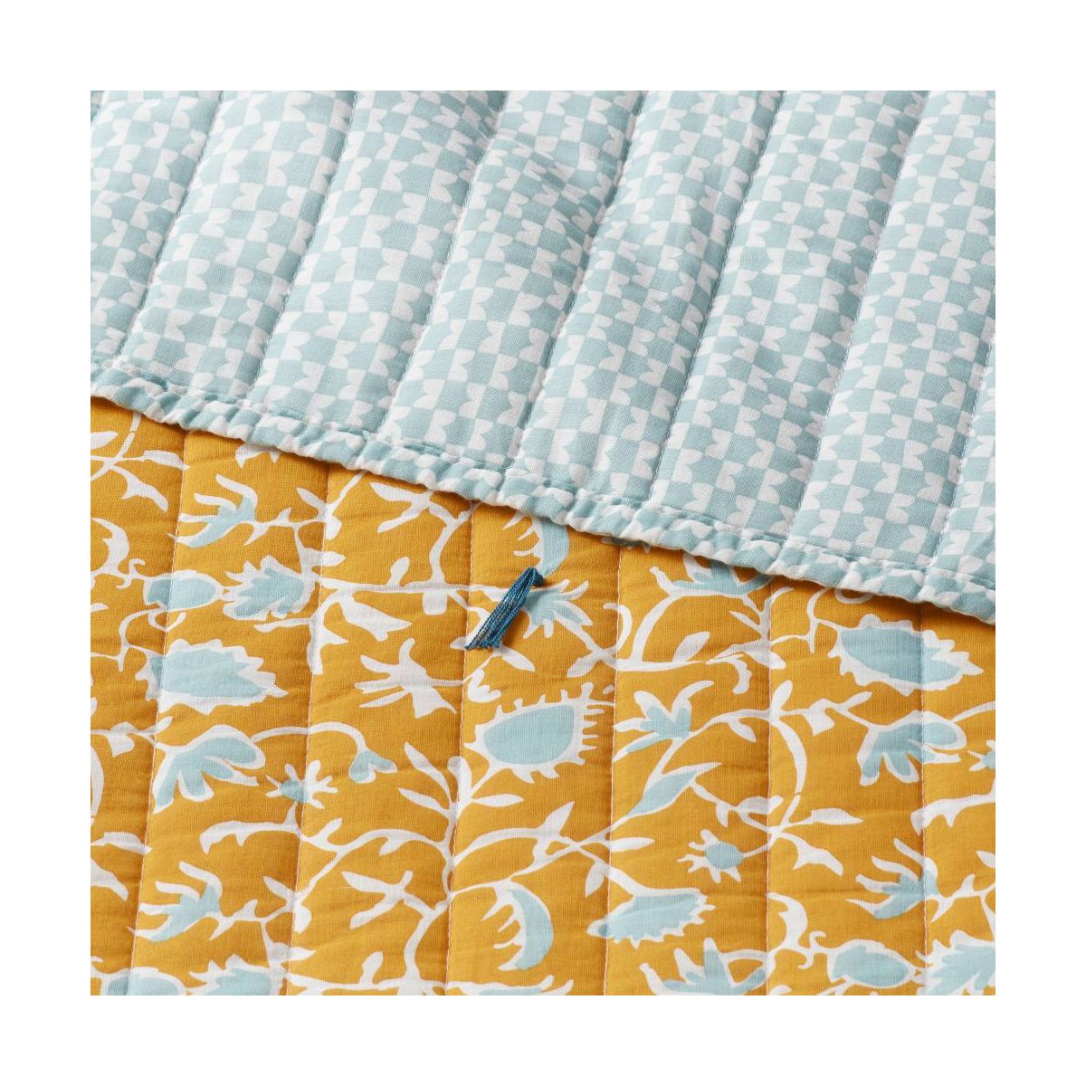 Full/Queen Earthy Vines Quilt Mustard Yellow/Teal Blue - Threshold: Voile, Botanical Pattern, Machine Washable