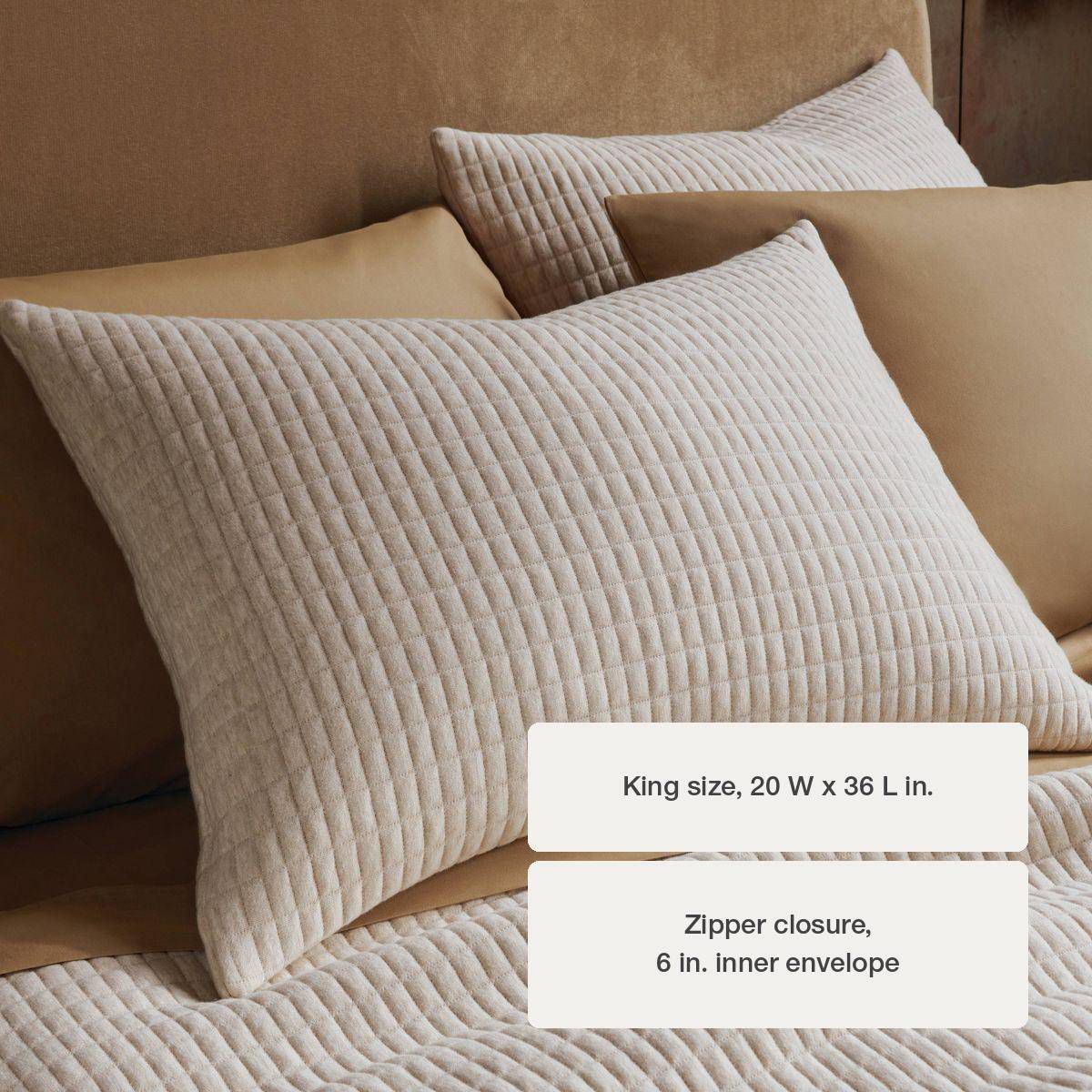 Standard Jersey Quilt Sham Oatmeal - Threshold™: Cotton Knitted, Check Jacquard Design, Machine Washable