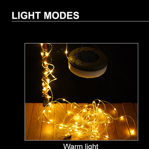 Solar Camping String Lights, 32.8 FT Fairy String Light, 4 in 1 Portable Waterproof Camp Lamp with 8 Lighting Modes, Hanging Rechargeable Lantern