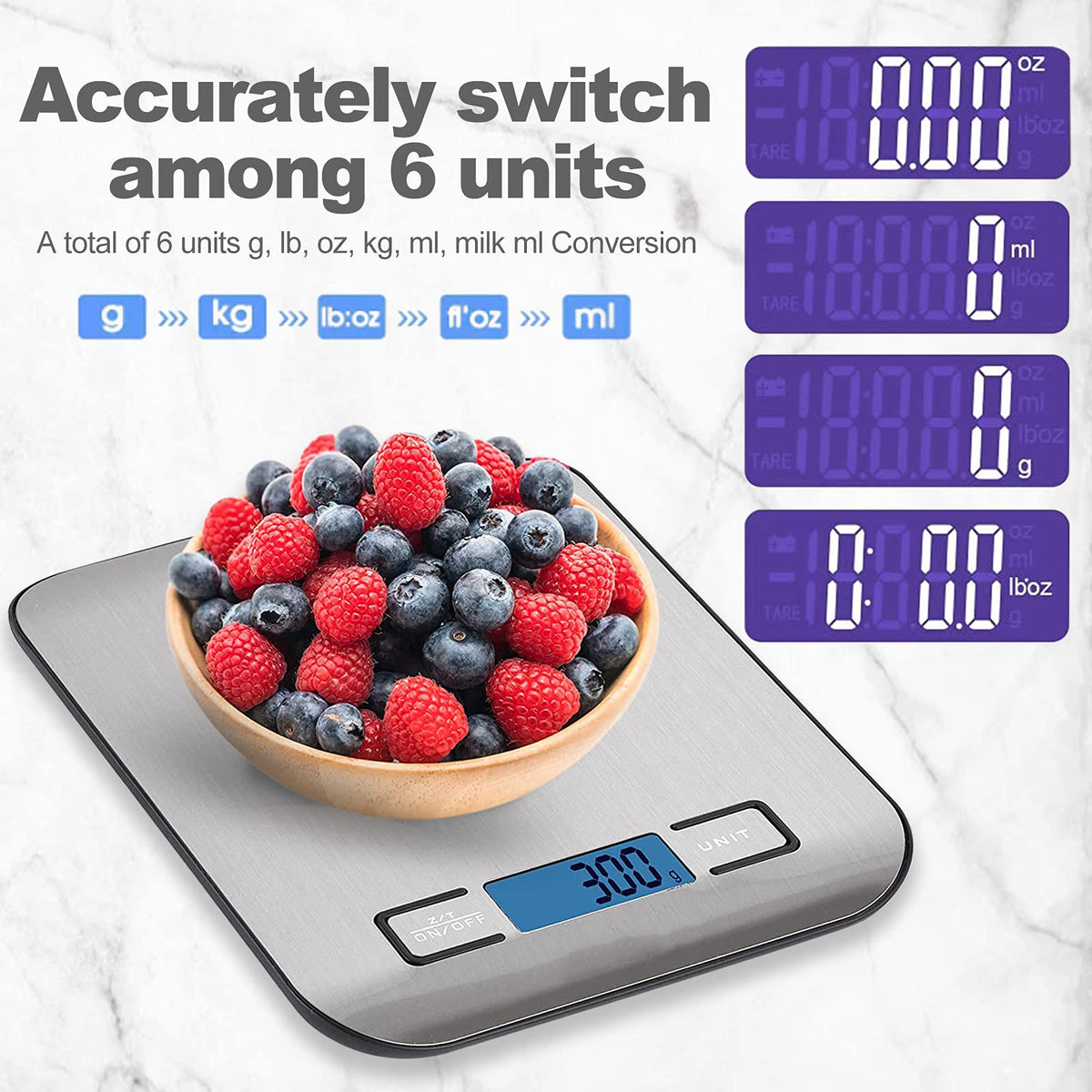 Food Kitchen Scale, Black, Digital Grams and Ounces, LCD Display, Medium, 304 Stainless Steel