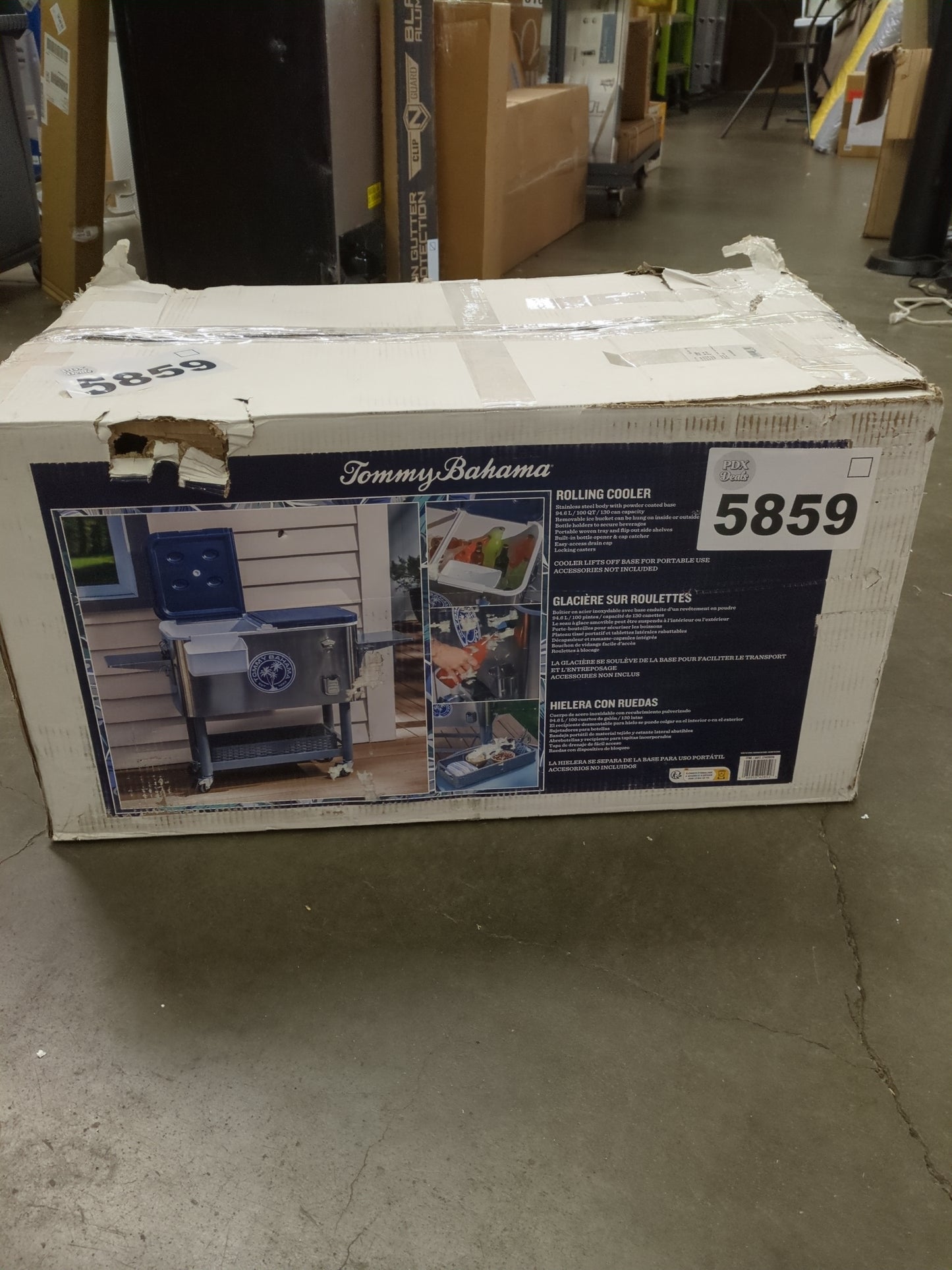 New in Box - Tommy Bahama 100-quart Stainless Steel Rolling Cooler - Retail $229