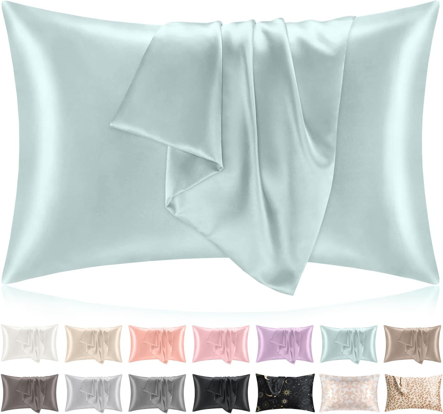 Softhour Premium Satin Pillow Cases with Zipper Closure, King Size 20 x 36 Inches, Misty Blue