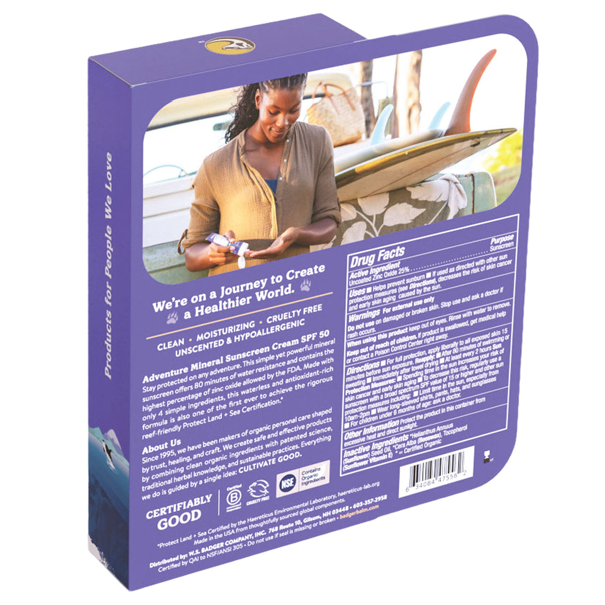 Badger SPF 50 Adventure Mineral Sunscreen Cream, 2-Pack, 2.9 fl oz
