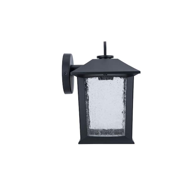 Hampton Bay Ashton 10.87 in. 1-Light Black Hardwired Outdoor Wall Light Lantern Sconce with Seeded Glass and with No Bulb Included 5284002012