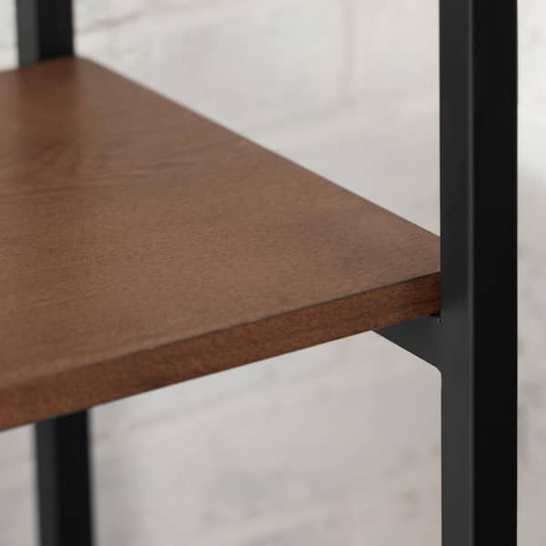 58 in. Black Metal/Haze Wood Finish 5-shelf Accent Bookcase with Open Back