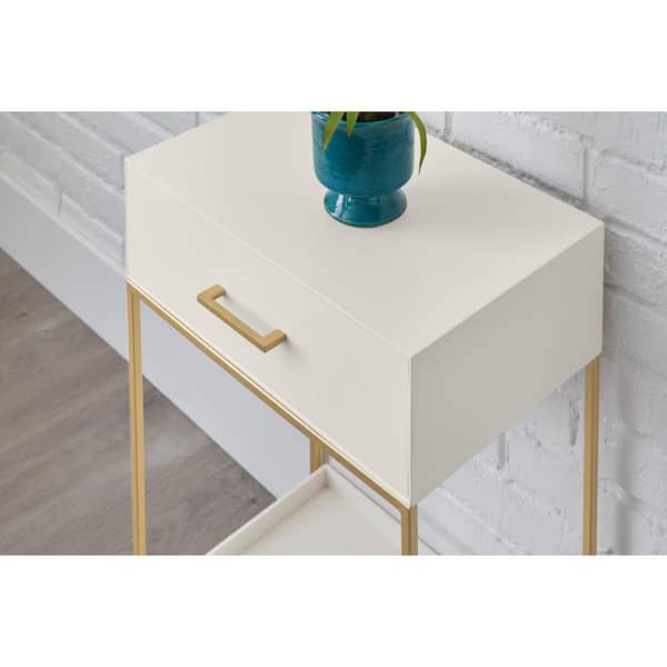 Nightstand with 1 Drawer Ivory Wood (18.11 in W. X 26 in H.)