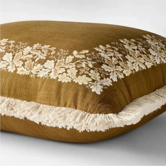 Oak Printed Throw Pillow with Fringe Olive 20"x20" - Threshold