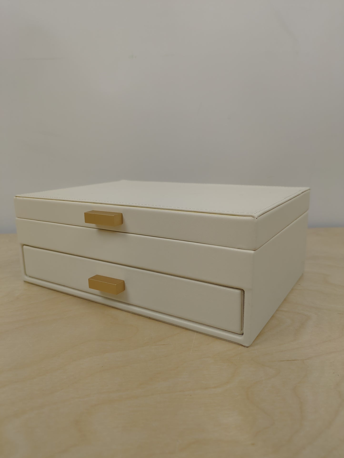 Two Drawer Organizer Jewelry Box - A New Day™ Cream: Polyurethane Storage with Divided Tray, Mirror, Rectangle Shape
