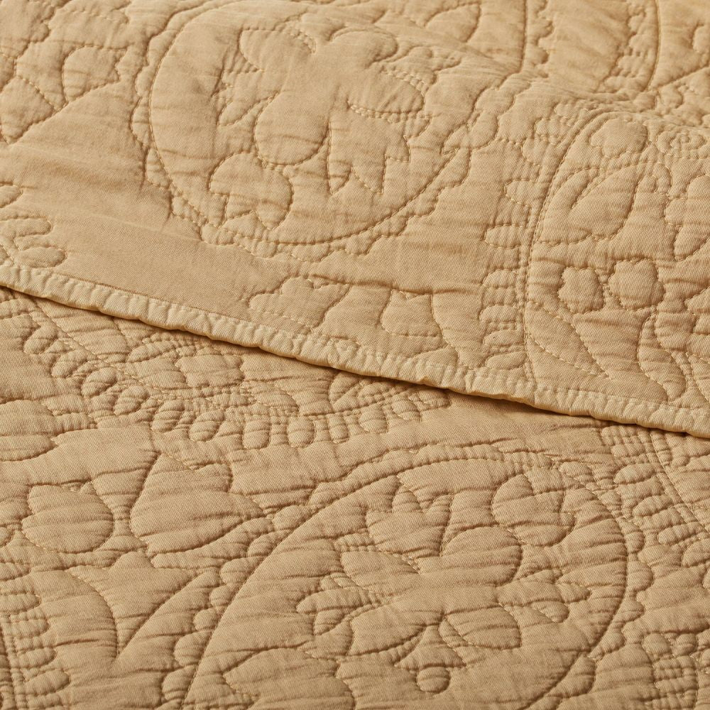 King Garment Washed Paisley Stitch Quilt Wheat - Threshold: Microfiber