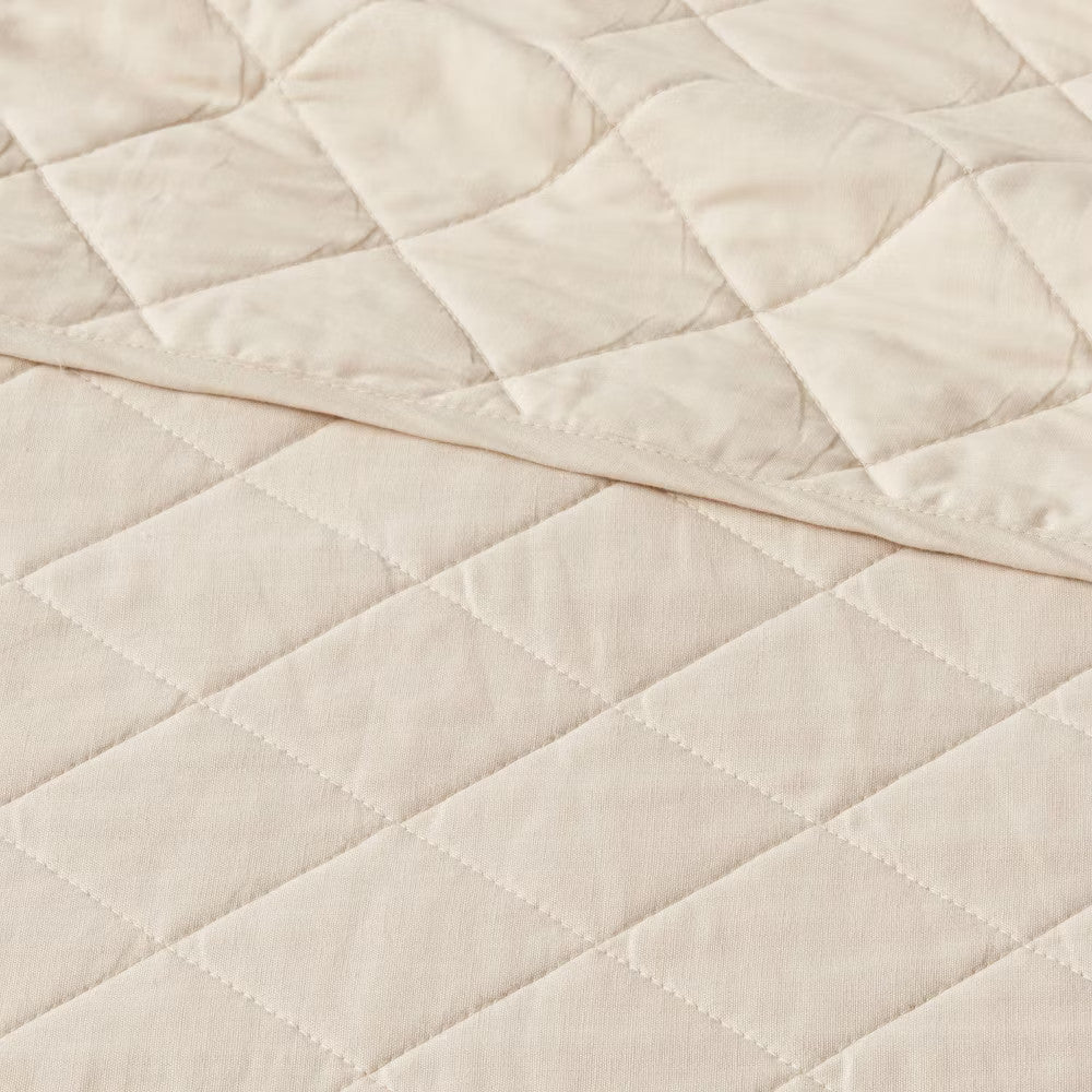 Full/Queen Diamond Stitch Cotton Linen Quilt Khaki - Threshold: OEKO-TEX Certified, Midweight Coverlet