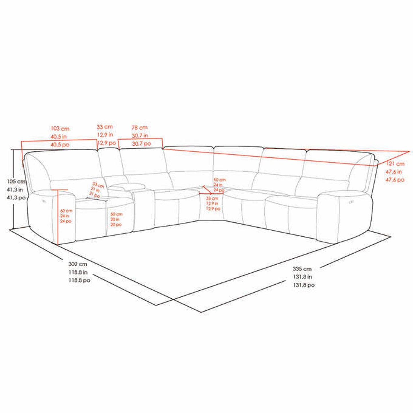 Costco - Sweeney 6-piece Fabric Power Reclining Sectional with Power Headrests - Retail $2199