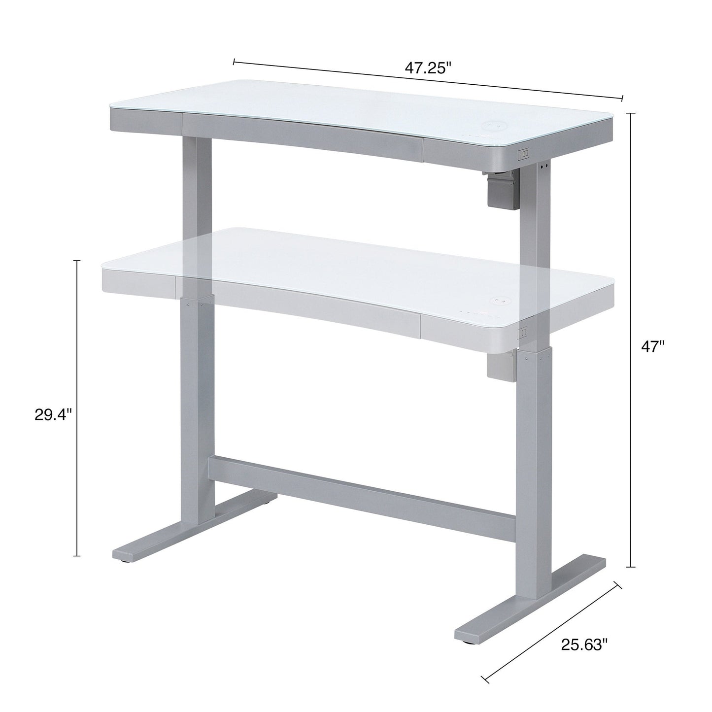 Tresanti Adjustable Height Sit/Stand Tech Desk, 47.3"L x 23.7"W x 29.4"- 47"H, White