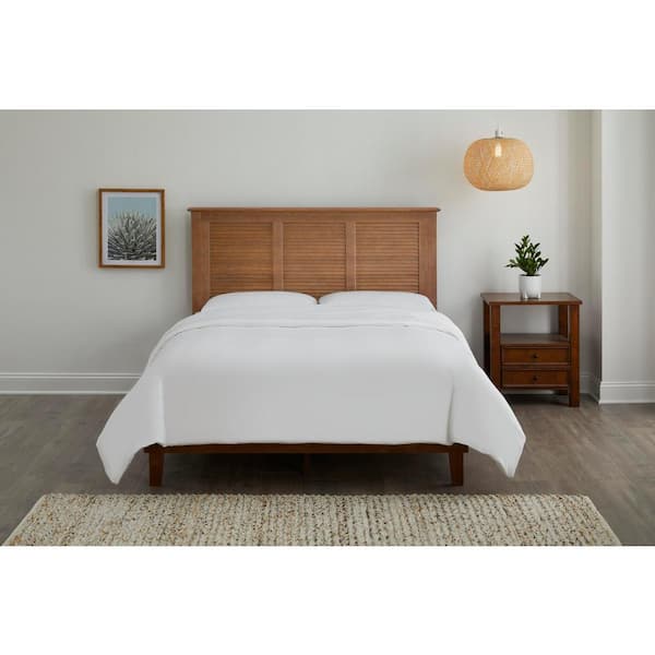 Queen Walnut Brown Wood Bed with Shutter Back (62 in. W x 48 in. H)