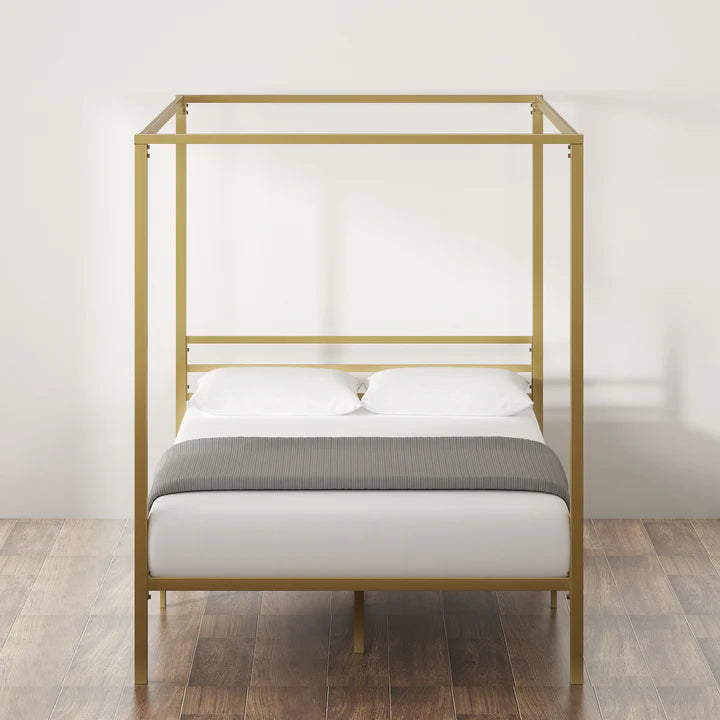 NEW - ZINUS TWIN Patricia Gold Metal Canopy Platform Bed Frame / Mattress Foundation with Steel Slat Support / No Box Spring Needed / Easy Assembly, Twin
