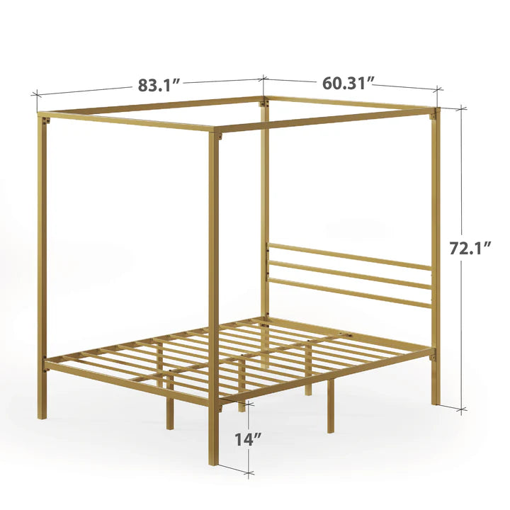 NEW - ZINUS TWIN Patricia Gold Metal Canopy Platform Bed Frame / Mattress Foundation with Steel Slat Support / No Box Spring Needed / Easy Assembly, Twin