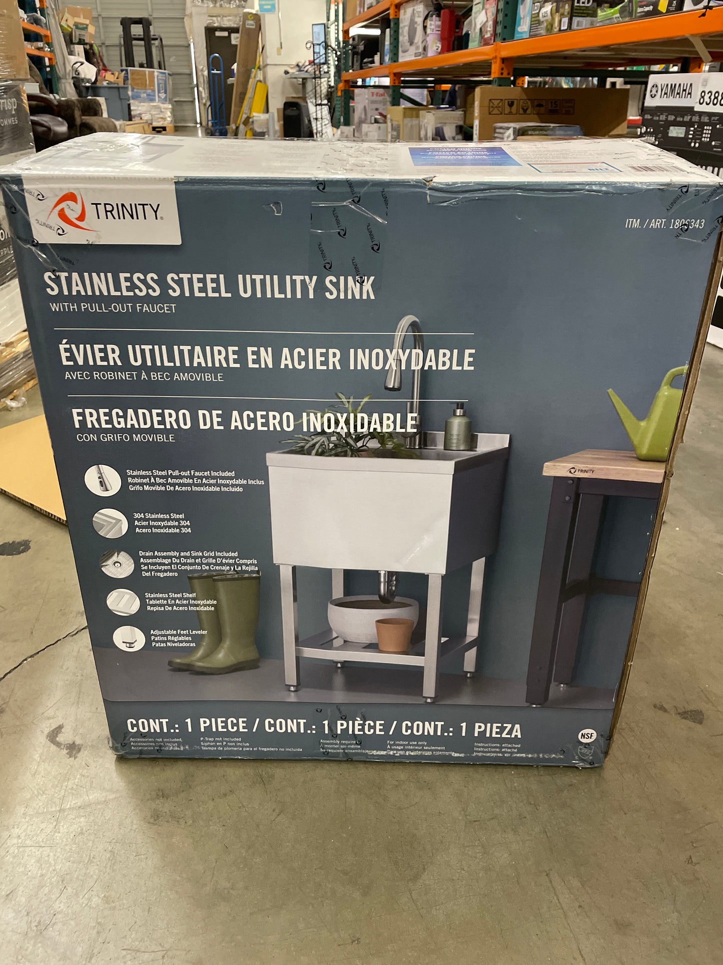 TRINITY 18" x 16" x 13" Stainless Steel Utility Sink with Pull-out Faucet - Retail $290