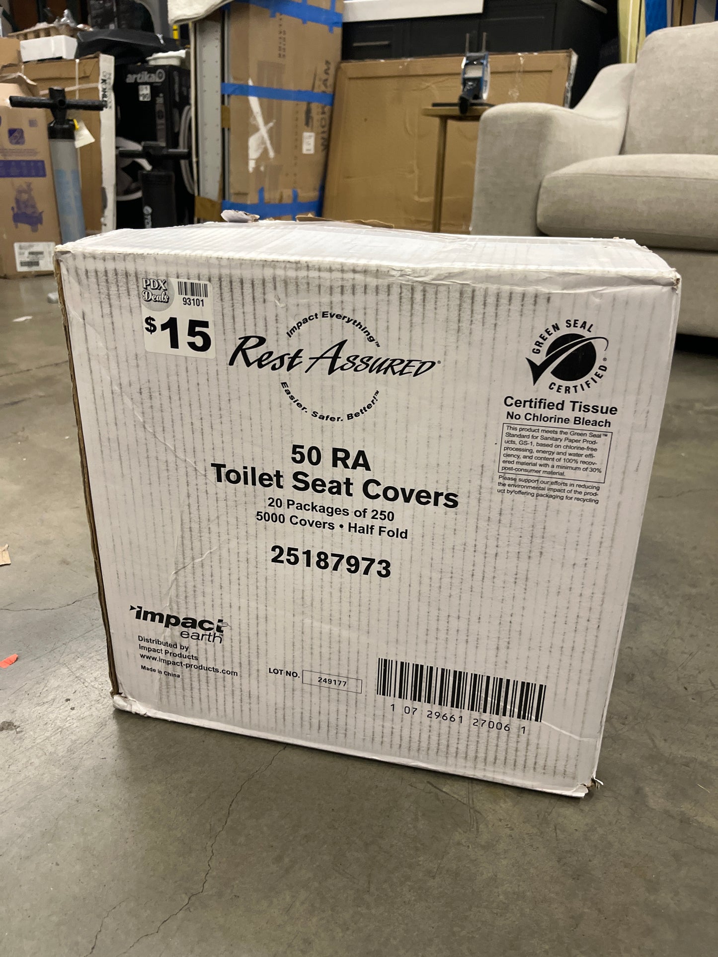 Impact Rest Assured Toilet Seat Covers, 100% Recycled, White, 20 packs of 250 Covers