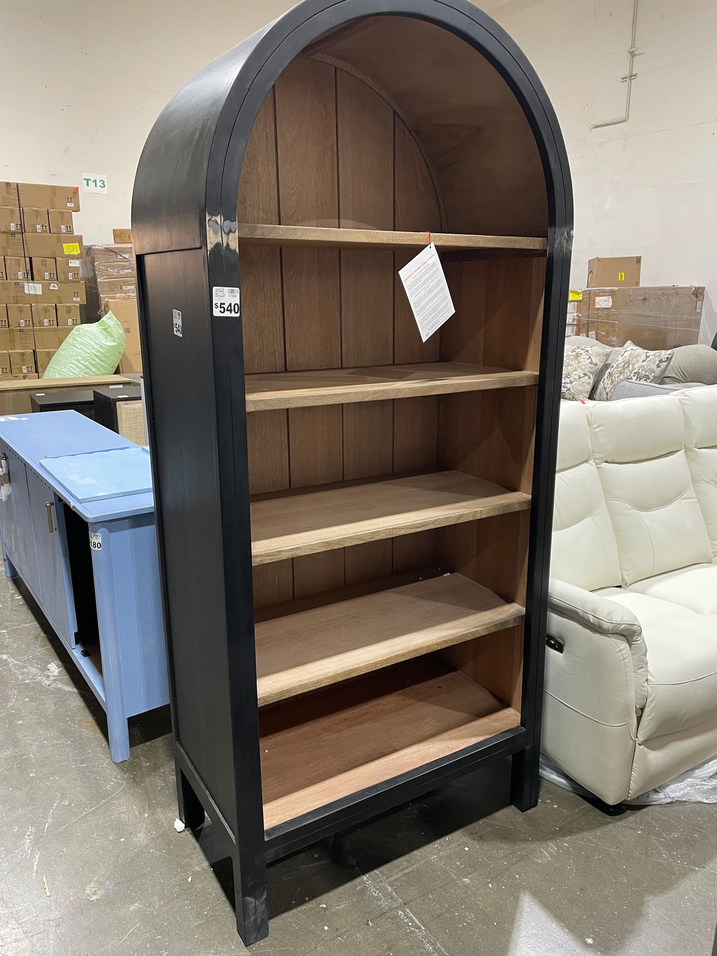 Arvetta Arched Two-Tone Wood Etagere, Black and Natural