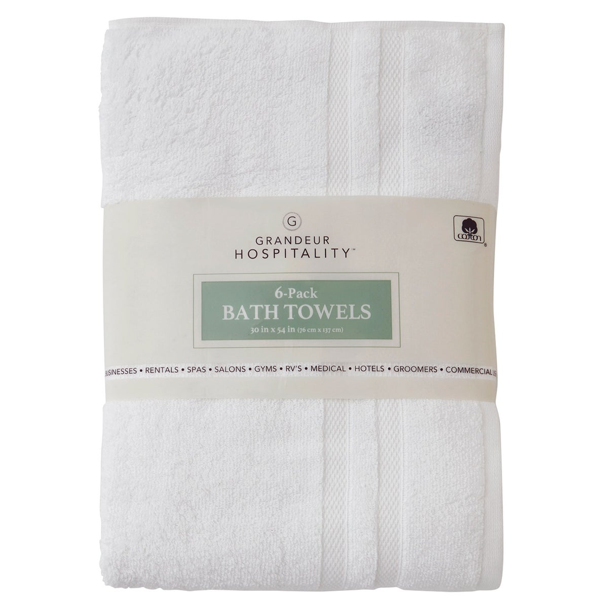 Grandeur Hospitality 6 Pack Bath Towels White