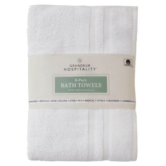 Grandeur Hospitality 6 Pack Bath Towels White