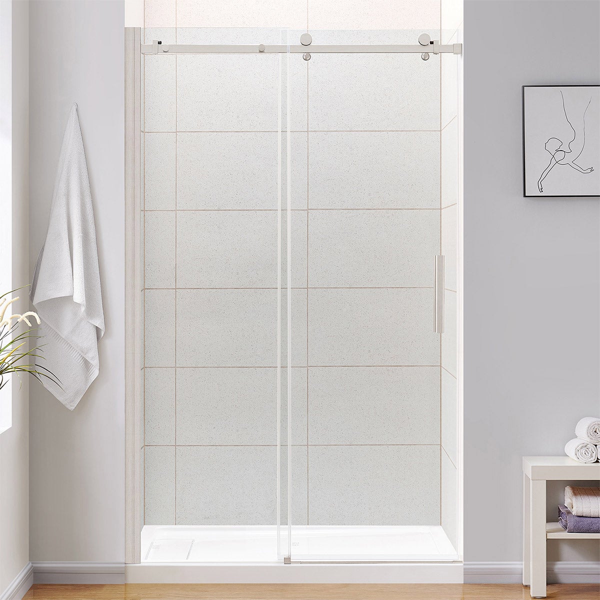 OVE Decors 48" Nickel Kelsey Frameless Sliding Shower Door