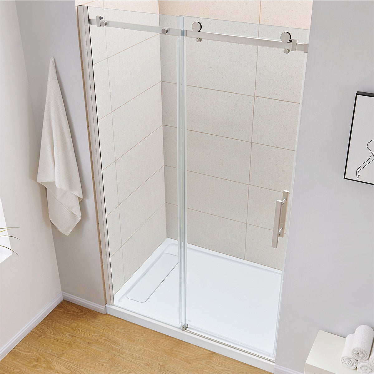 OVE Decors 48" Nickel Kelsey Frameless Sliding Shower Door
