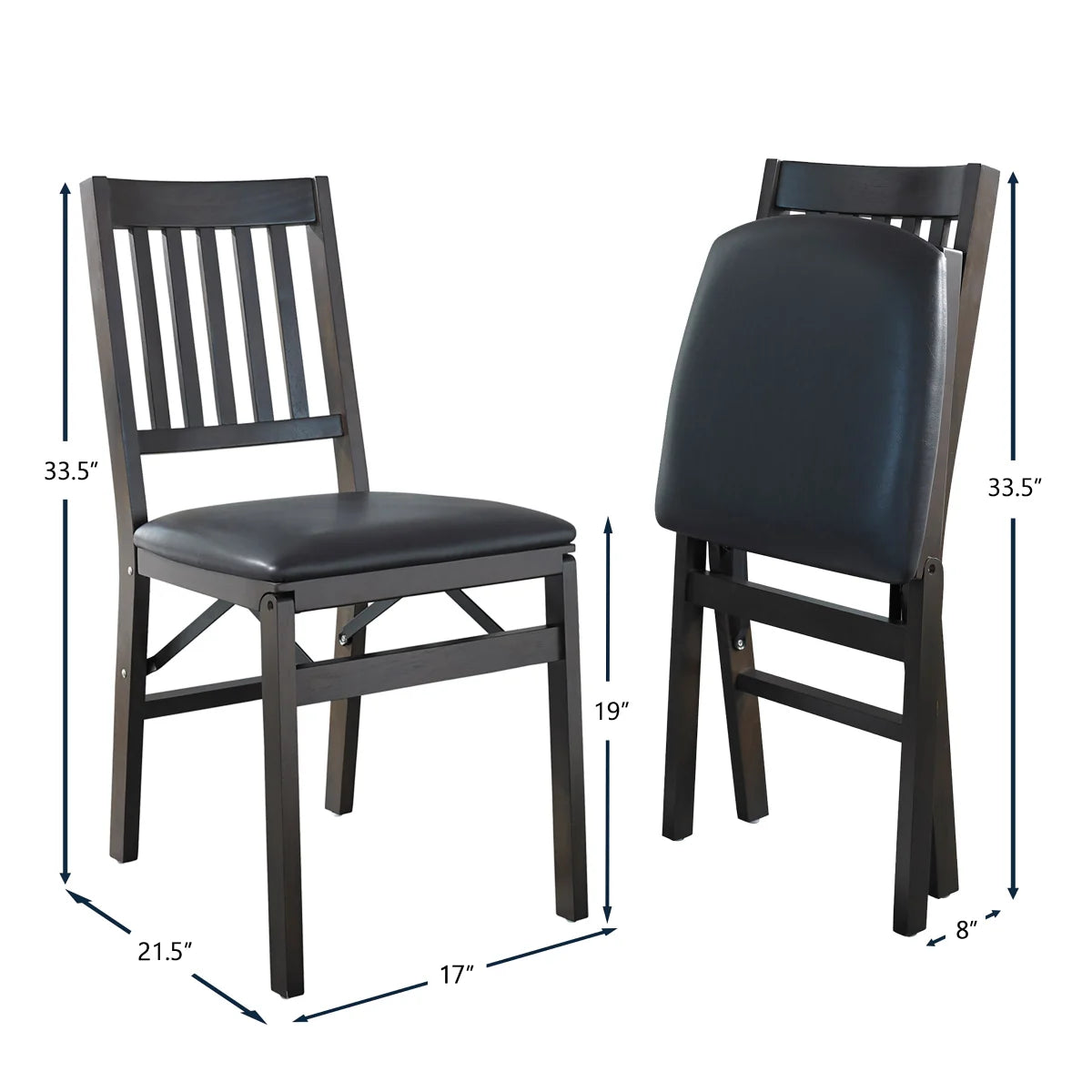 NEW - Stakmore Wood Folding Chair with Bonded Leather Seat, Espresso, 2-pack - Retail $99