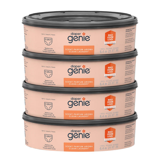 Diaper Genie Clean Laundry Scent Round Refill 4-pack, 1080-count, Plus 2 Carbon Filters