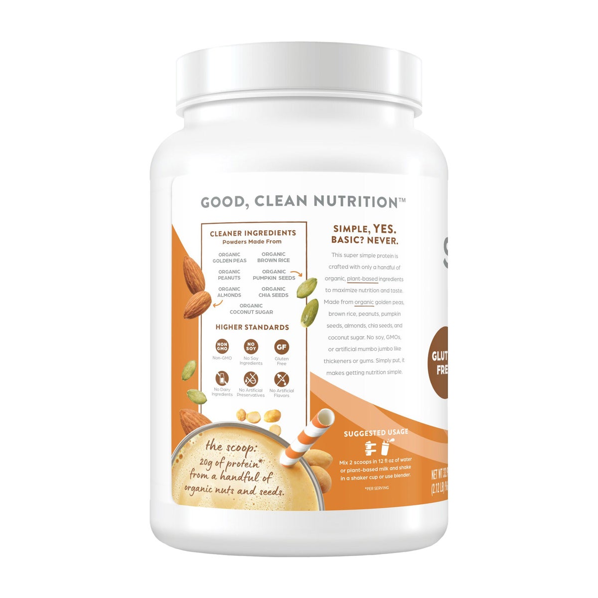 Orgain USDA Organic Simple Plant Protein Powder, Chocolate Peanut Butter Cup, 32.6 oz