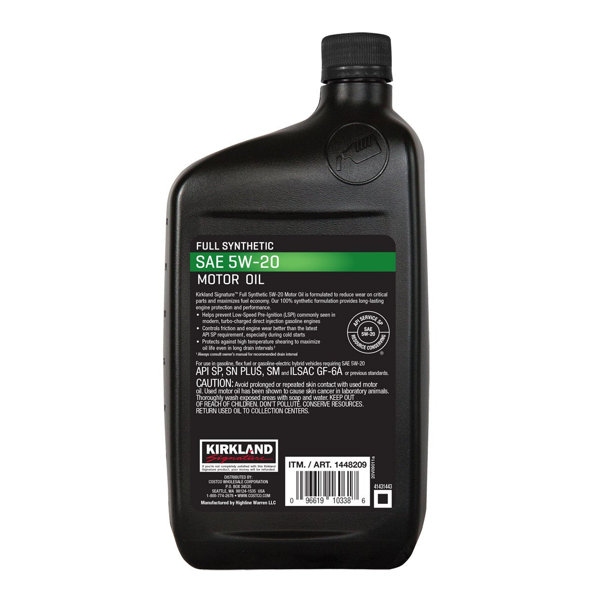 Kirkland Signature 5W-20 Full Synthetic Motor Oil 1-Quart, 12-pack